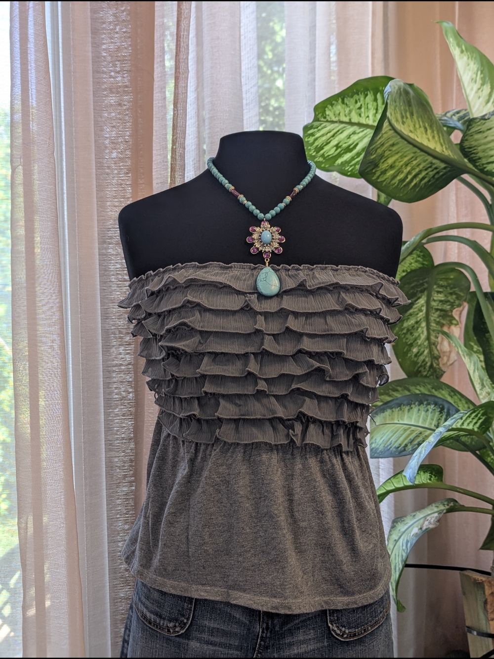 Y2K Hollister Gray Ruffle Strapless Tube Top Blouse